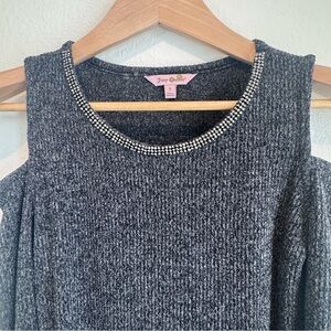 Juicy Couture Charcoal Cold-Shoulder Knit Top with Embellished Neckline Y2K
